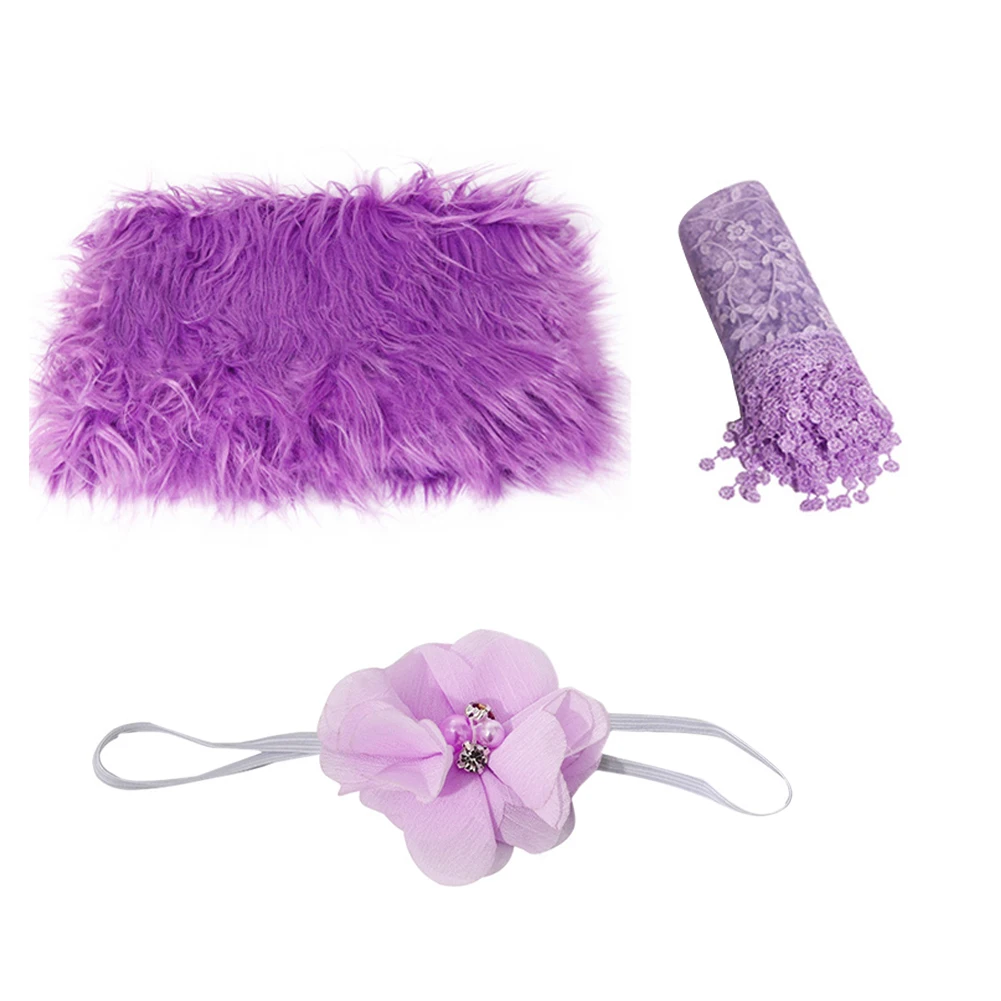 

3pcs Indoor Shower Gift Soft Solid Newborn Baby DIY Headband Blanket Mat Photo Props Acrylic Fibers Studio Photography Wraps Set