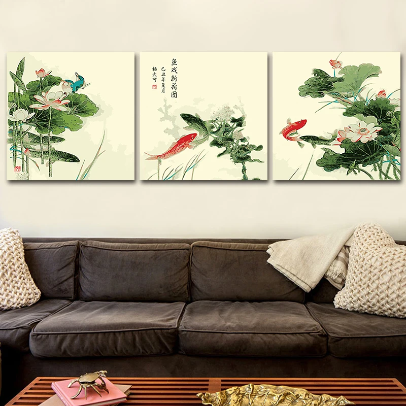 DIY Рисование по номерам изображение с комплекты карп Лотус декоративные вешается