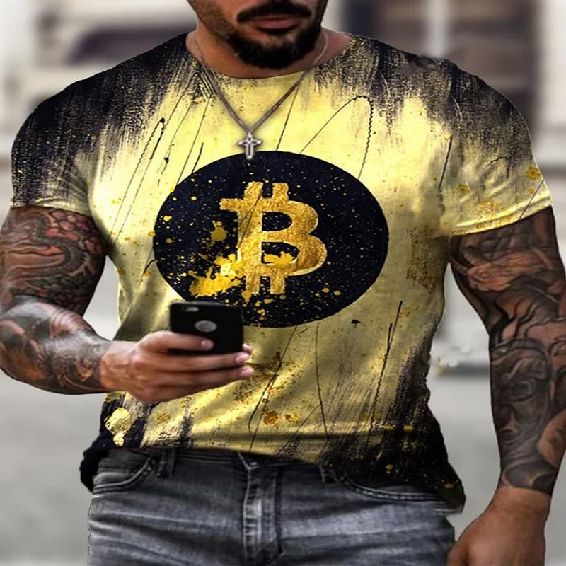 

Men's T-shirt Summer Bitcoin Printed Shirt Casual Fashion Short Sleeve, Men's Large Size Quick-drying Popular 2021 New