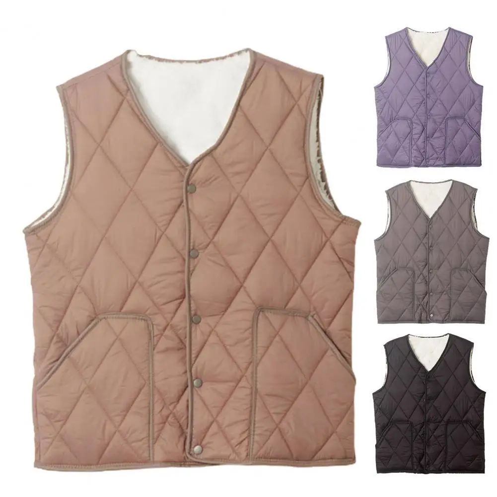 Мужской однобортный жилет без рукавов с V-образным вырезом однотонный стеганый