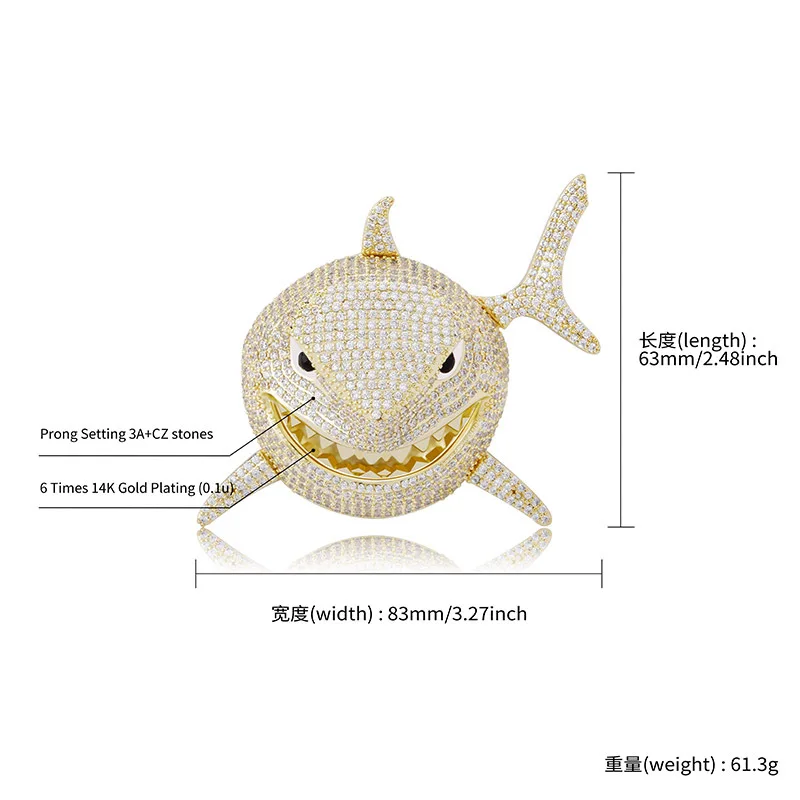 Большая 6IX9INE подвеска в форме акулы ледяной кубический цирконий кулон ожерелье