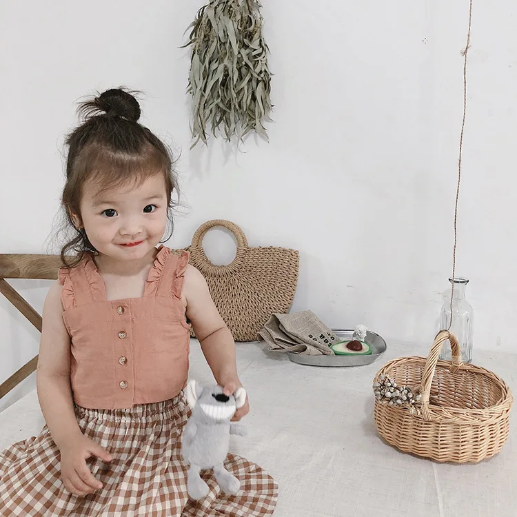Летний модный жилет для маленьких девочек + клетчатая юбка костюмы из 2 предметов