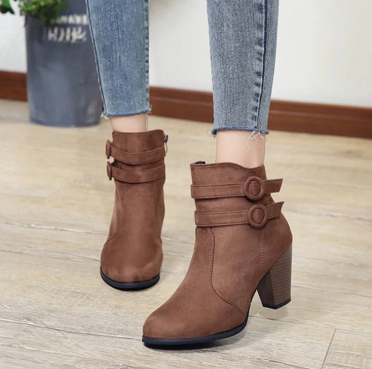 

Winter women's pure color Marten boots with zipper buttons