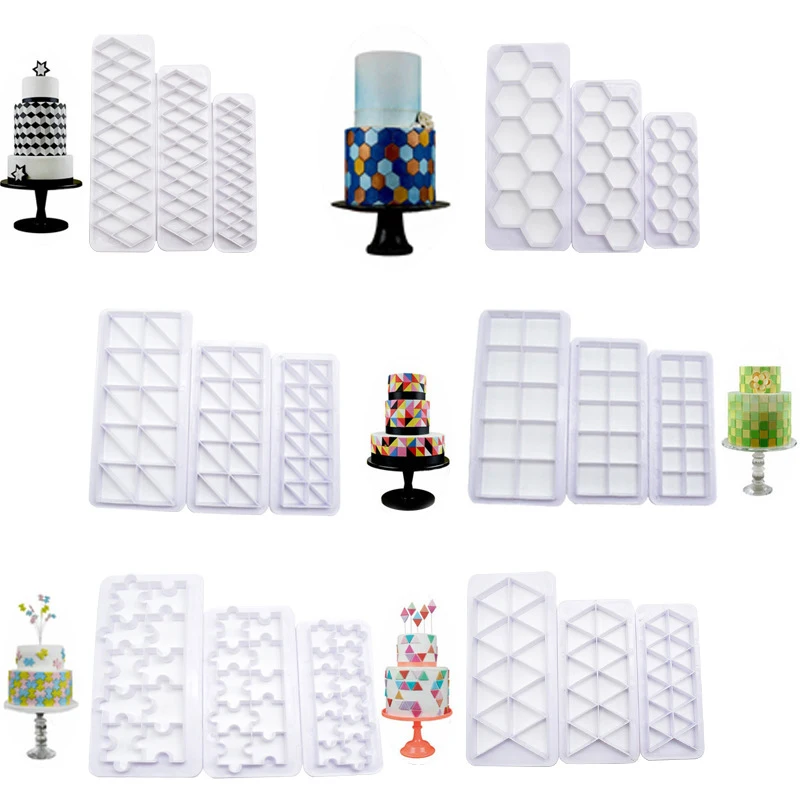 

3pcs Seven Kinds Shaped Cake Mould Plastic Biscuits Cutting Dies Geometric Cake Baking Molds Utensil Mould Kitchen Accessories