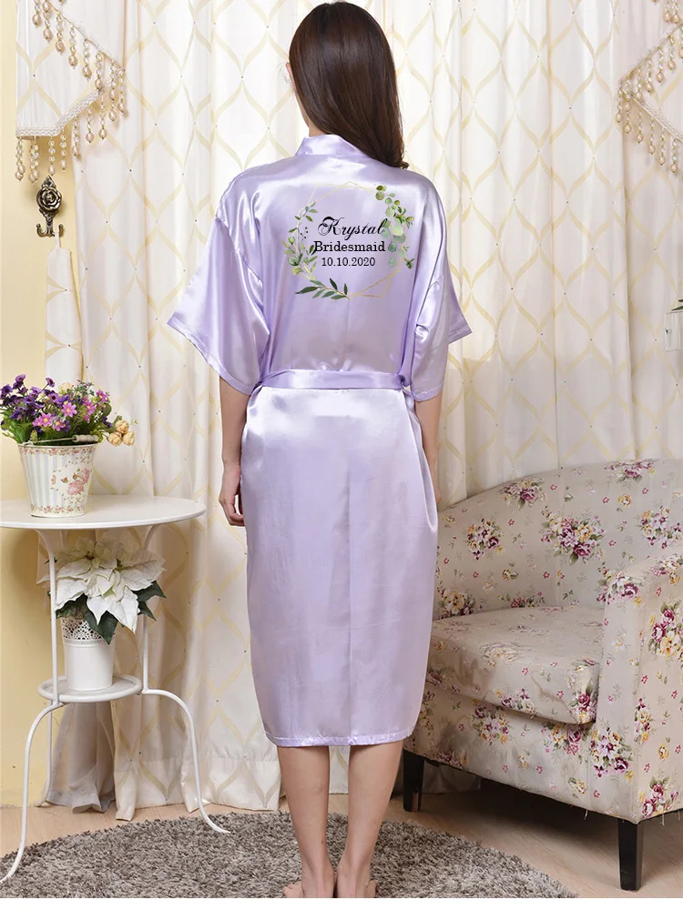 

Custom Name Hen Party Wedding Bride Bridesmaid Robe Silk Satin Flower Print Bridal Bridesmaid Robes 4 colors