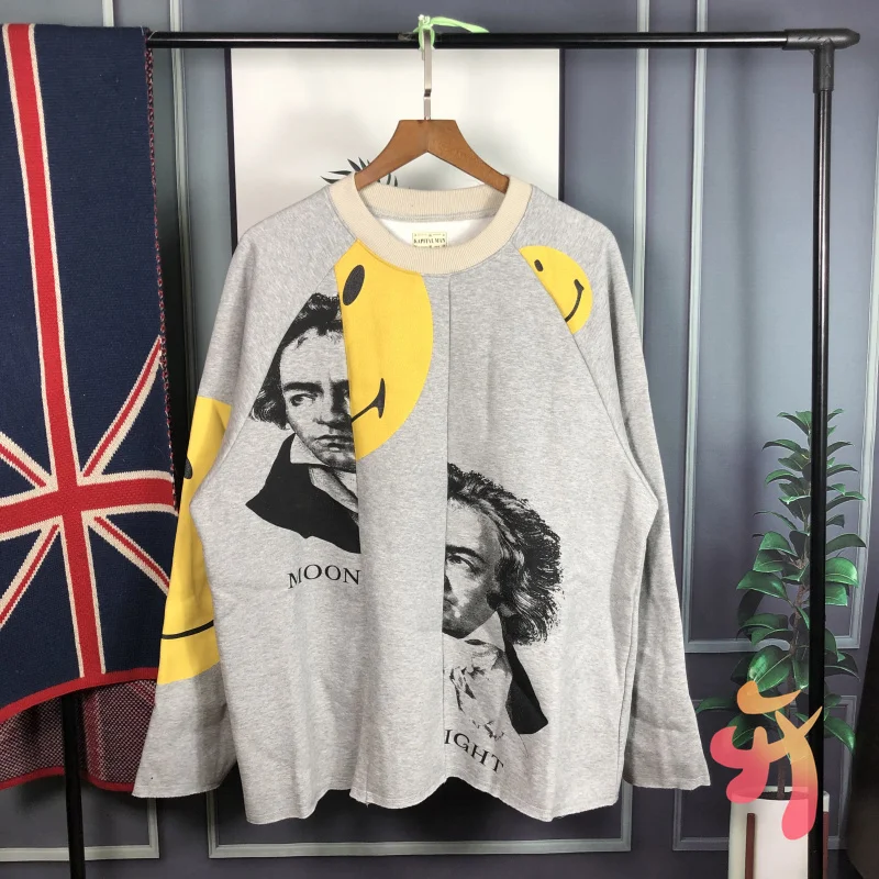 

Men's Women's KAPITAL Sweatshirts Arm Smile Beethoven Pullover Oversize Kapital Stitching Sketch Loose Round Neck Sweatshirts