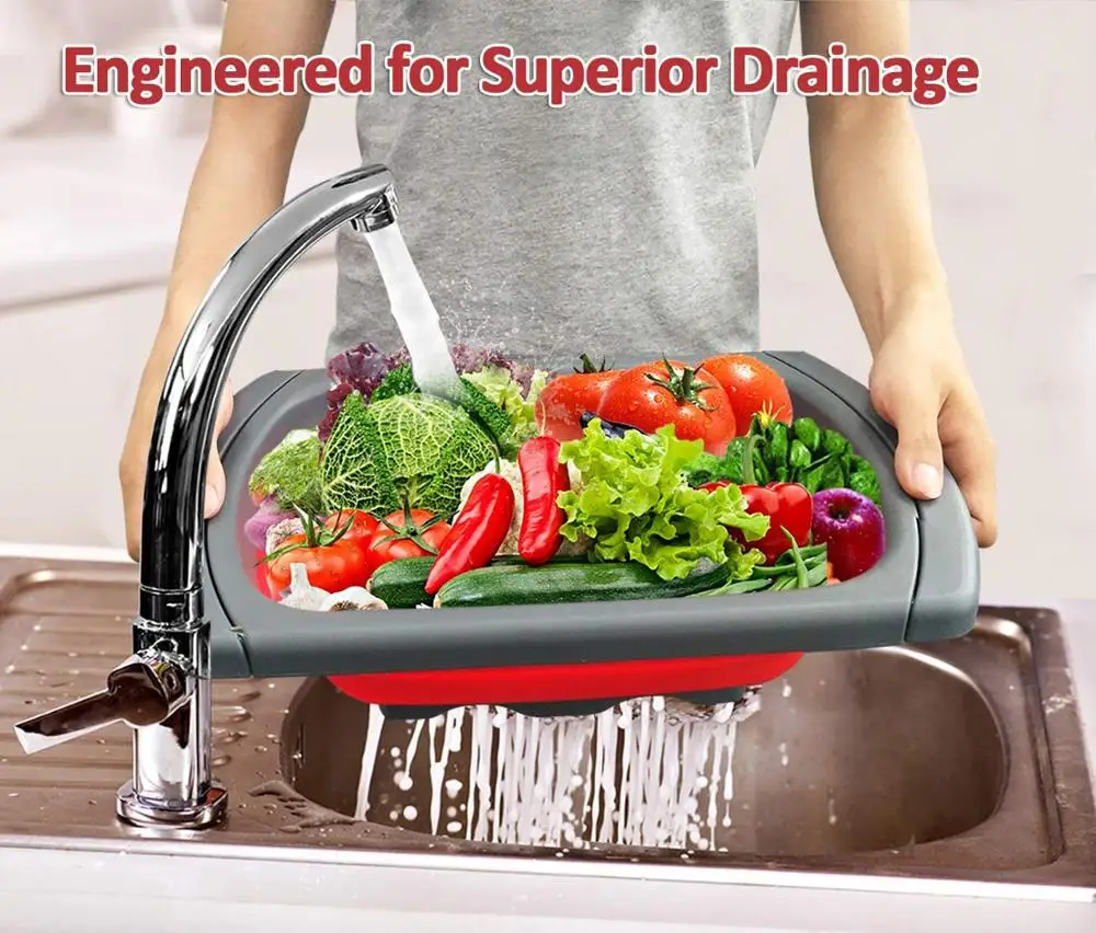 walfos food grade collapsible silicone fruit vegetable strainer sink wash basket kitchen cooking basket strainer gadget free global shipping