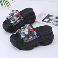8cm height outdoor slides fashion shoes platform slippers woman crystal rhinestone slippers summer shoes increasing sole slipper