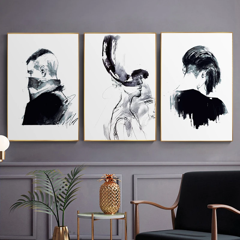 

Abstract Poster and Print Black and White Canvas Wall Art Sketch Figure Ink Painting Modern Fashion Living Room Home Decoration