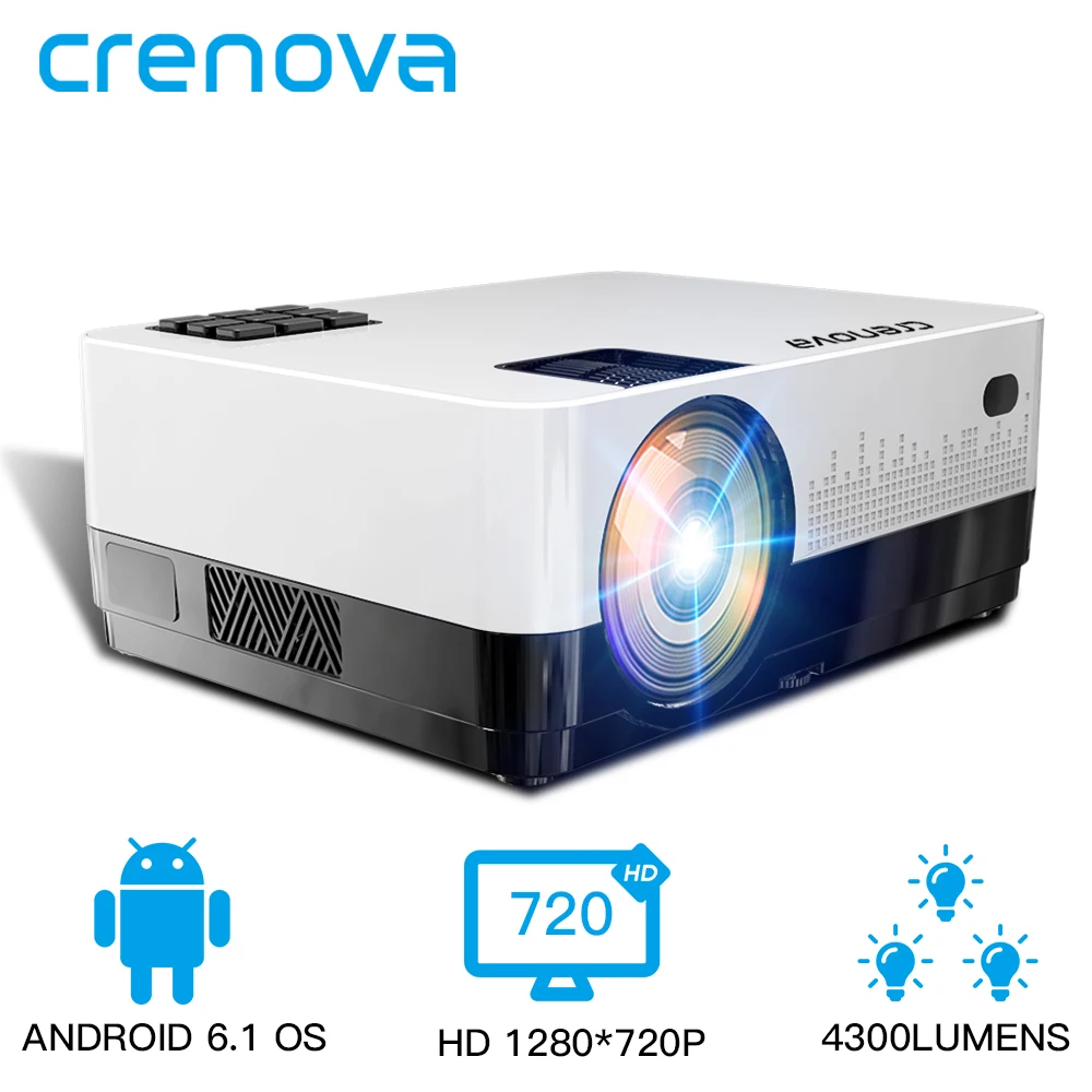 CRENOVA новейший светодиодный проектор HD 1280*728P Android 6,1 OS 4300 люмен домашний кинопроектор с Wi-Fi Bluetooth
