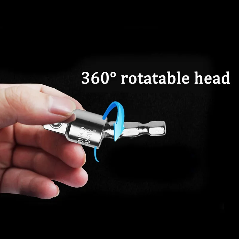 

360 Degree Rotatable Electric Drill Socket Adapter Hex Shank to Square Socket Drill Bits Extension 1/4" 3/8" 1/2"