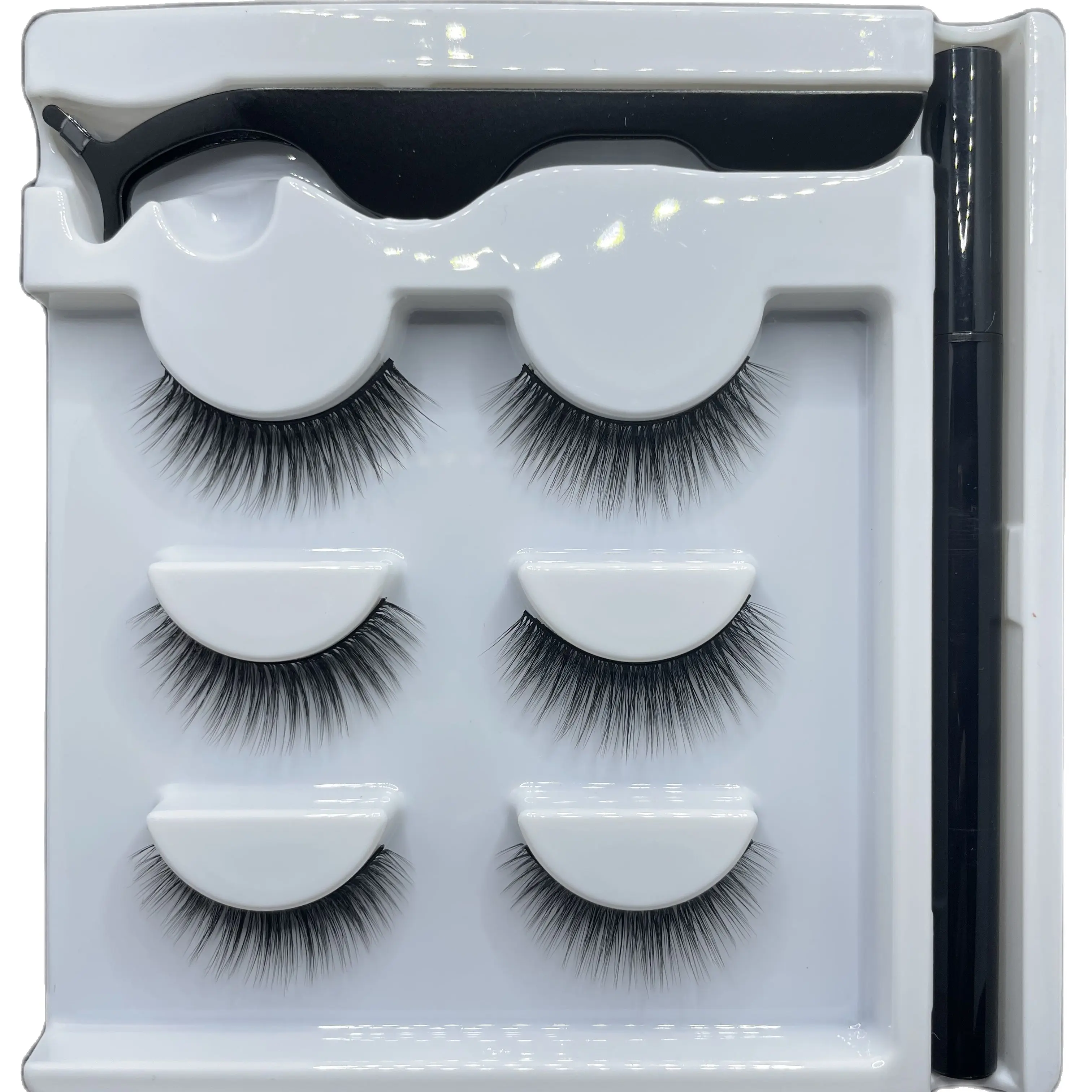 

6D Mink Lashes 3pairs Makeup Natural Long False Eyelashes with Tweezers & Eyeliner Handmade Fake Eyelash Faux Mink Eyelashes