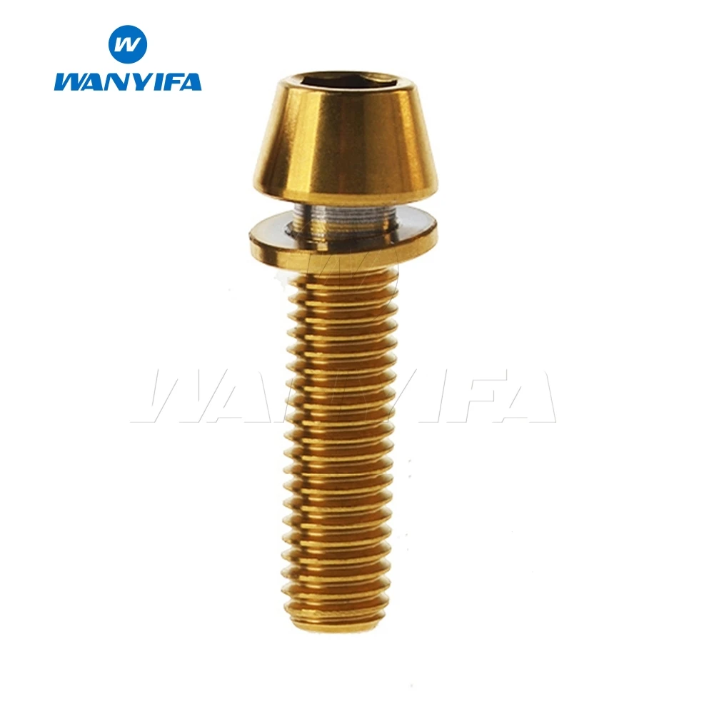 M5x20 Gold Wanyifa M5x16mm M5x18mm M5x20mm коническая головка Винт С Титановым болтом с шайбой для руля велосипеда синий черный титан радуга золото - Цвет: M5x20 Gold