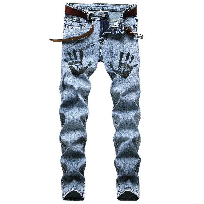 джинсы штаны мужские брюки мужские джинсы для мужчин штаны штаны оверсайз мужская одежда Джинсы мужские Стрейчевые светильник-голубые мод...