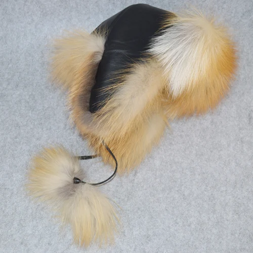 red fox fur Натуральный Лисий мех шапки-бомберы зимние теплые женские пушистые шапки-ушанки из меха лисы Роскошные качественные женские шапки из натуральной кожи - Цвет: red fox fur