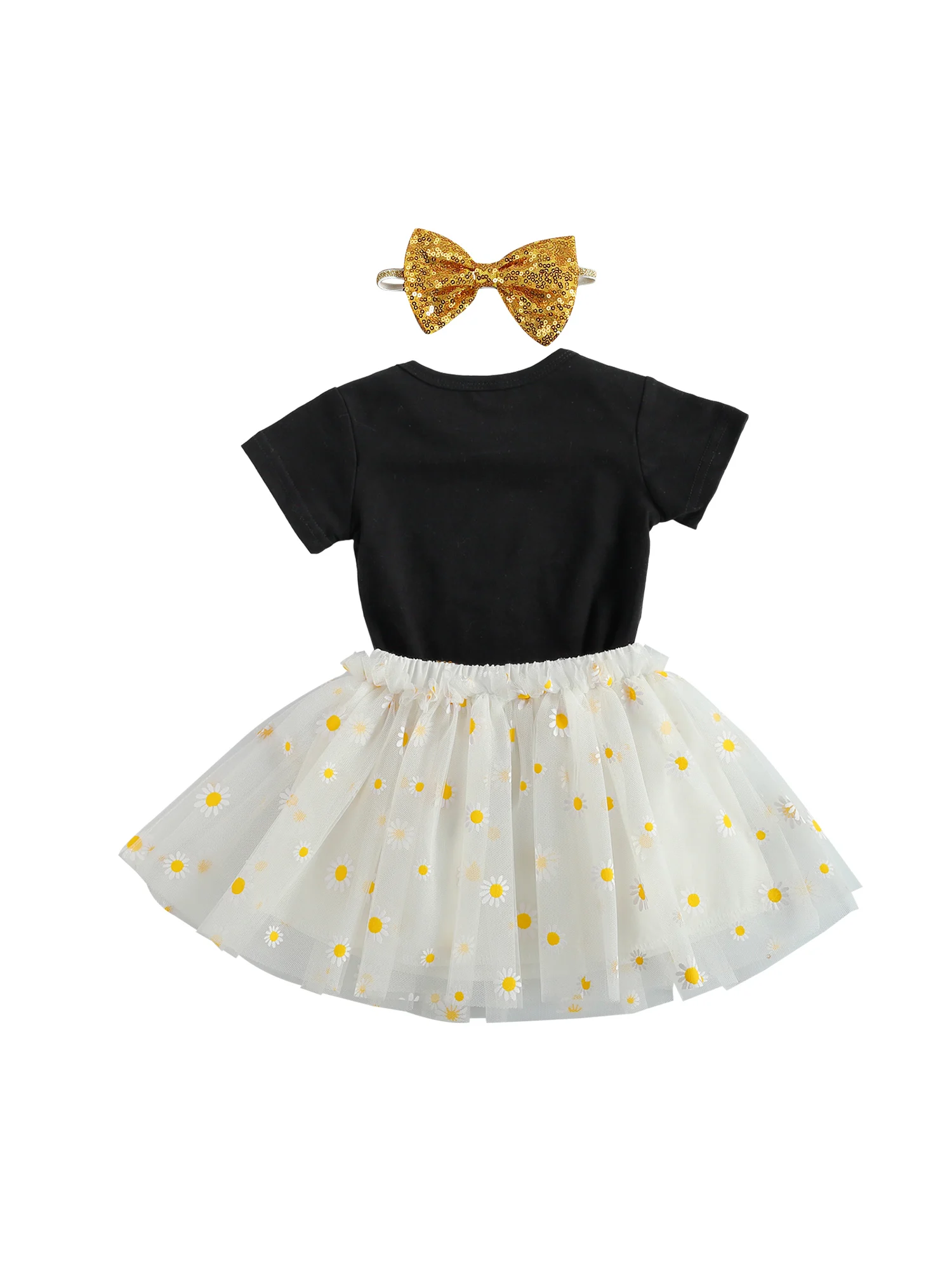 

Pudcoco 2021 Summer 0-18M Baby Girl 3Pcs Set SASSY LITTLE SOUL Letter Print Garland Short Sleeve Bodysuit+Daisy Tulle Skirt+Bow
