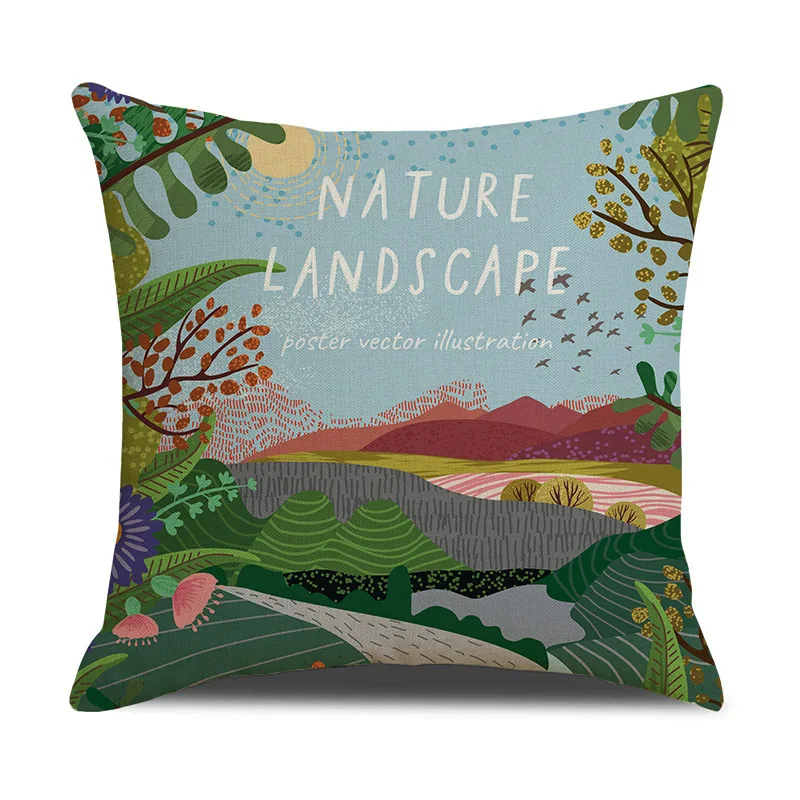 Pastoral Style Pillowcases Cushion Cover Digital Printing Car Sofa Mattress Northern European-Style Simple Cute Pillowcase | Дом и сад