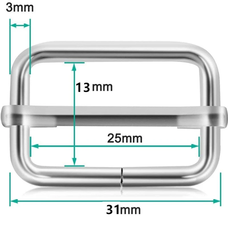 

50PCS Iron Adjustable Rectangle Tri-glides Wire-formed Roller Ring Belt Ribbon Buckle for Backpack Bag Pets Collar Accessories