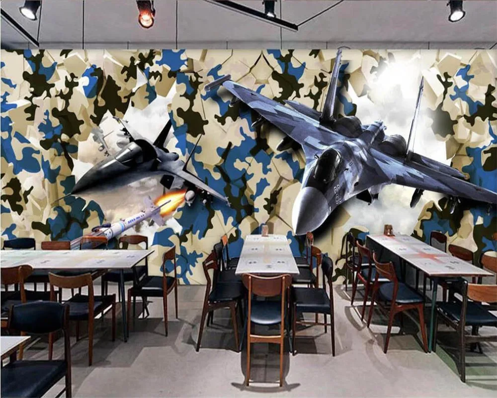 Настенные 3D обои на заказ самолет разбивает стену в баре ресторане детской