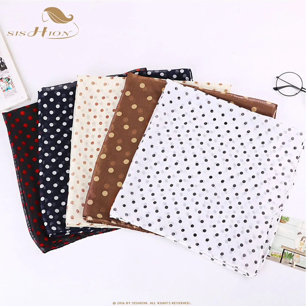 

Женский винтажный шифоновый шарф в горошек, с принтом