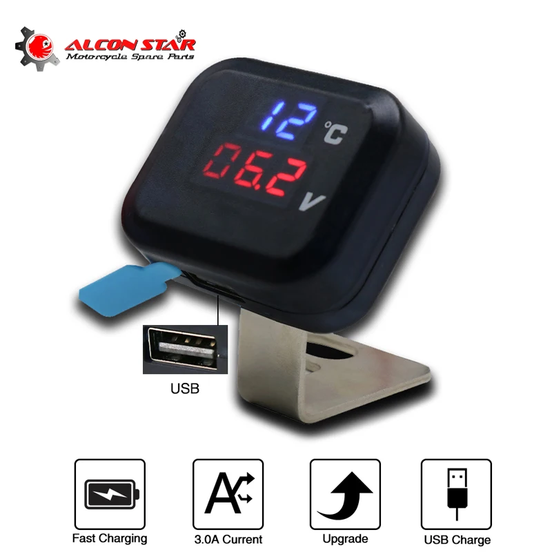 Alconstar-Универсальный 2 в 1 мотоцикл USB вольтметр измеритель температуры дисплей