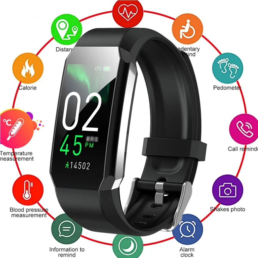 

2021 New Sports Smart Watch Bracelet Body Thermometer Blood Pressure Fitness Tracker Waterproof Smart Band Watche For Men Women