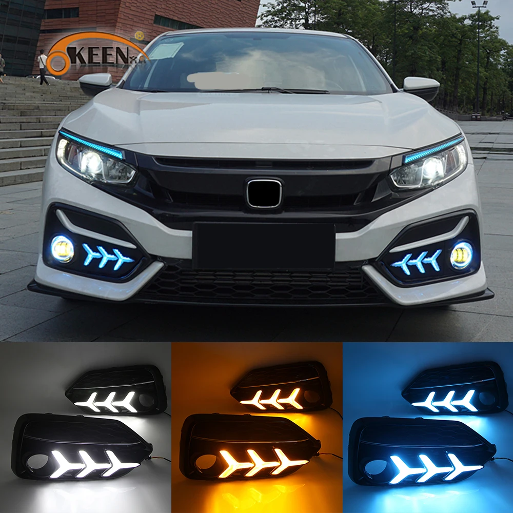 

OKEEN 2шт Автомобильный светодиодный дневной ходовой светильник для Honda Civic 2019 2020 хэтчбек белый дневной светильник желтый сигнальный светильн...