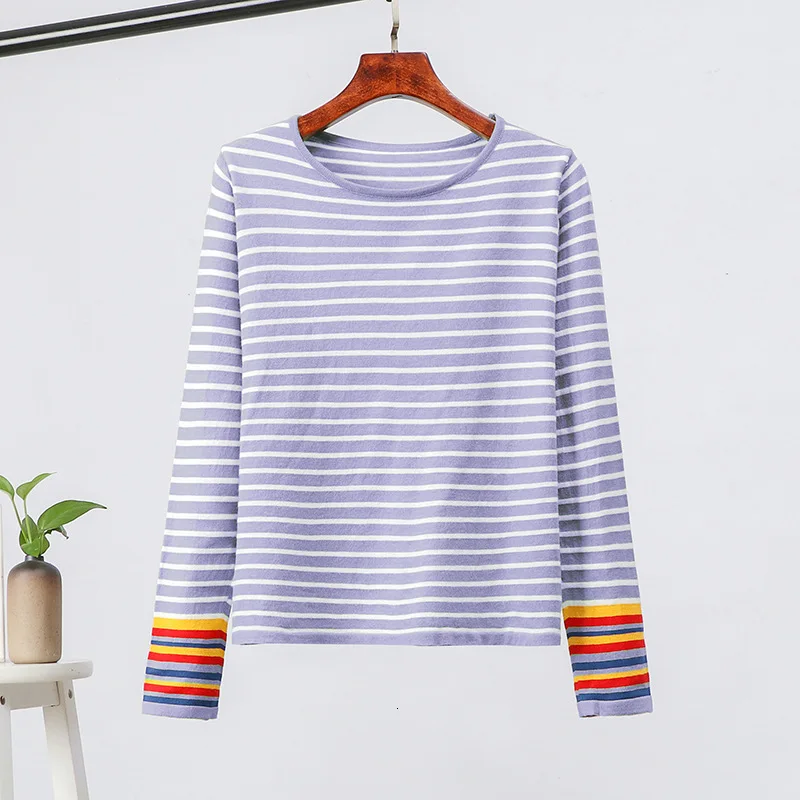 TOPPICK Autumn Sweater Women Pullover Knitted Rainbow Pull Femme Striped Stitching Bottoming Shirt Short Top | Женская одежда