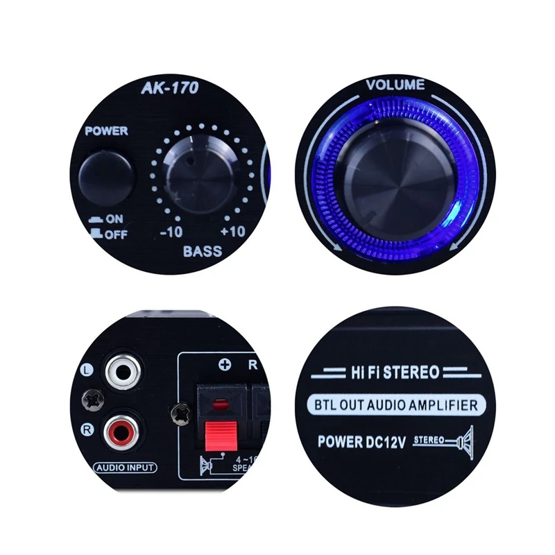 

20Wx2 Mini Stereo Amplifier DC12V Dual Channel Hi-Fi o Player Support Phone DVD Input for Motorcycle Car Home