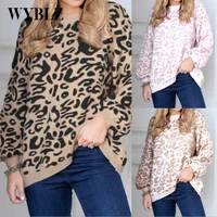 wyblz women leopard knitted sweater animal print winter thicken cotton pullovers female oversized sweater casual loose tops new