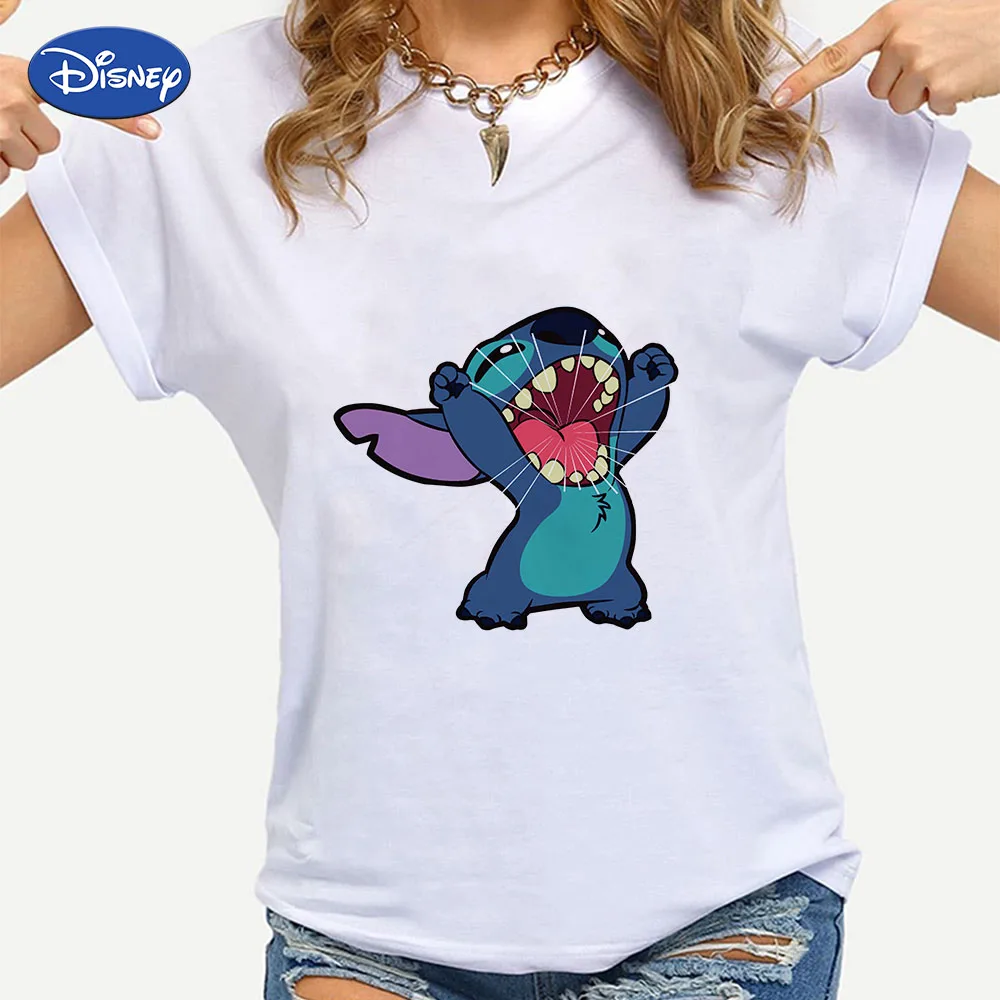 

Stitch Shout Loudly Kawaii Harajuku T Shirt Disney Women Brand Tshirts Novelty 2022 Soft Girl Aesthetic Clothes Europe Street