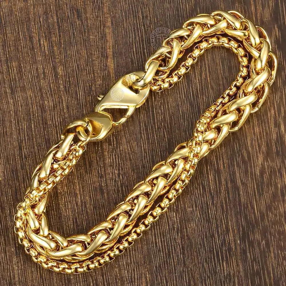 Мужской браслет в стиле хип хоп двойная цепь из нержавеющей стали с цепочкой виде