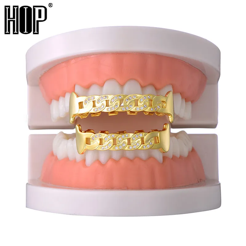 

Hip Hop AAA Iced Out Micro Pave Full CZ Teeth Grillz Top&Bottom Grills Fang Tooth Grills For Men Jewelry