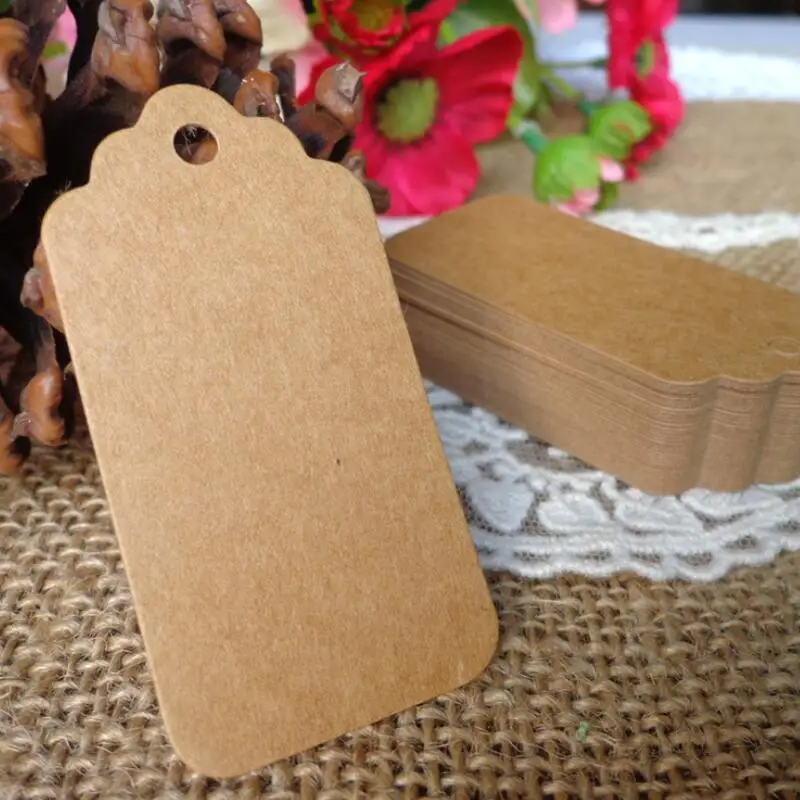 

Brown Kraft Paper Wedding Note+String Tags Lace Scallop Head Label Luggage DIY Kraft Gift Hang tag LX8379