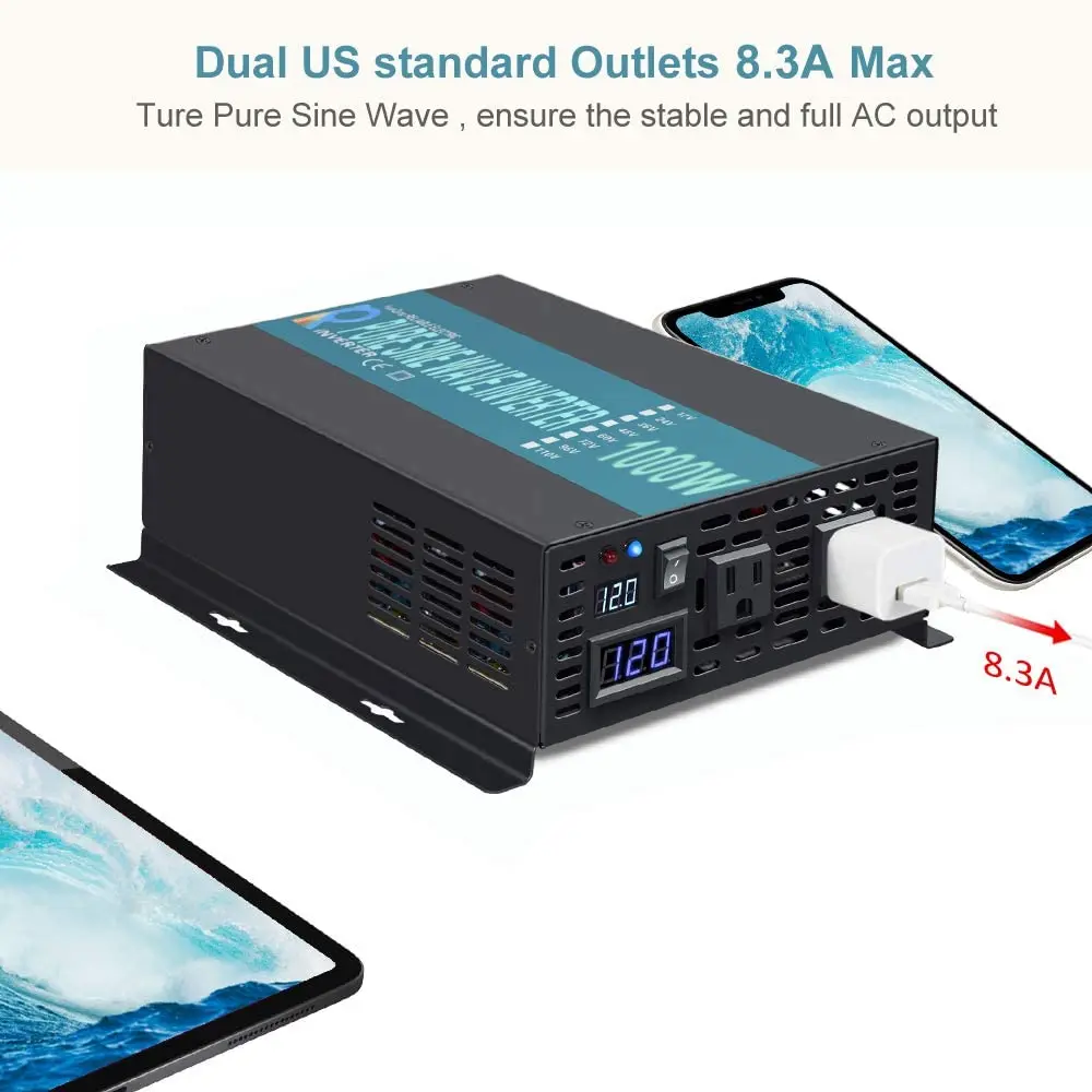 Pure Sine Wave Solar Inverter 1000W Car Power 12V/24V/48V DC to 120V/220V/240V AC Inverters Converters Supply | Строительство и
