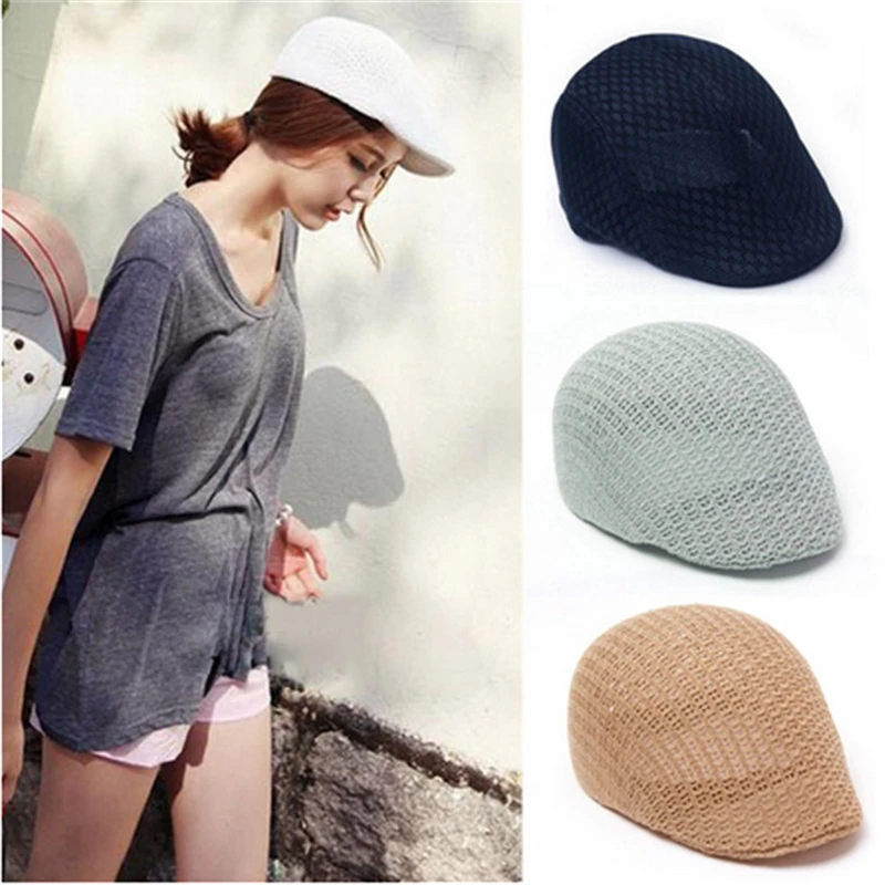 

Summer Breathable Berets Men Women Mesh Beret Cap Newsboy Golf Cabbie Flat Peaked Sun Hat Unisex Casquette