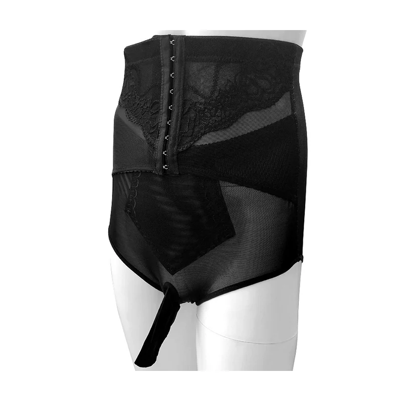 Lace Sissy Tummy Control Panties With Penis Sleeve Body Shaper Men Underwear Seamless Shapewear Hooks Waist Butt Lifter