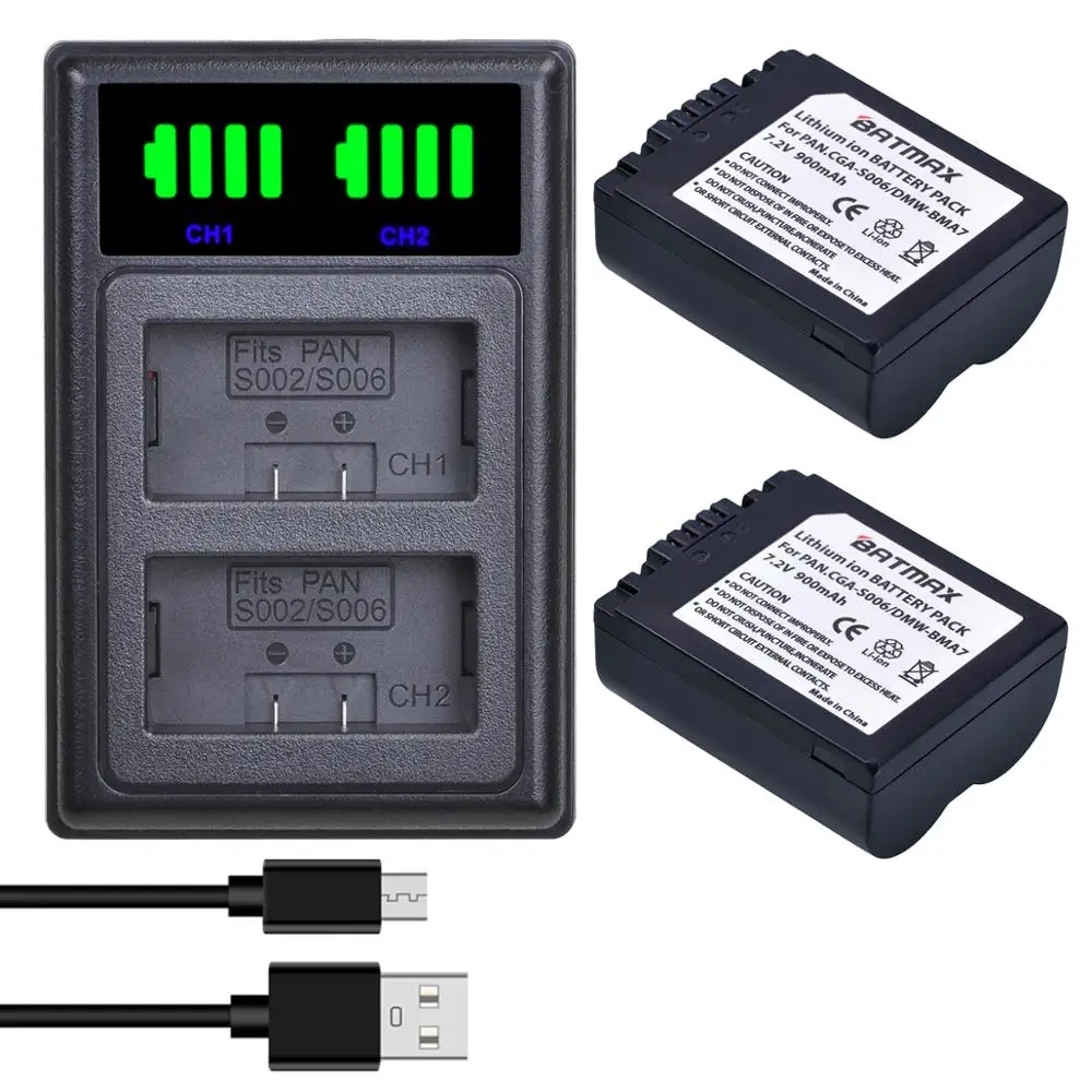 

Batmax CGA-S006 CGR S006E S006 Battery +LED Dual USB Charger with Type C for Panasonic DMC-FZ7 FZ8 FZ18 FZ28 FZ30 FZ35 FZ38 FZ50
