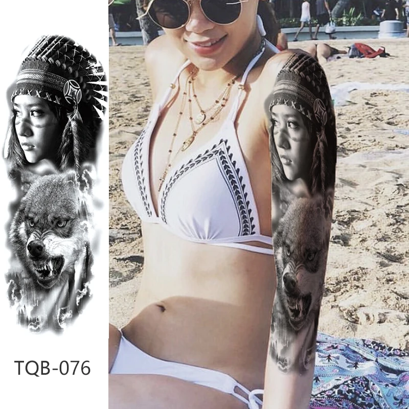 Тату-рукав на большую руку корона волк роза Череп водостойкая Временная