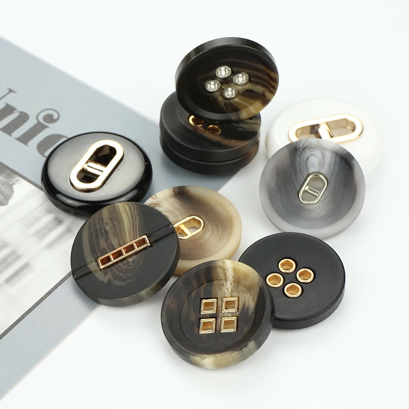 Винтажные круглые черные пуговицы из смолы с плоской задней стороной