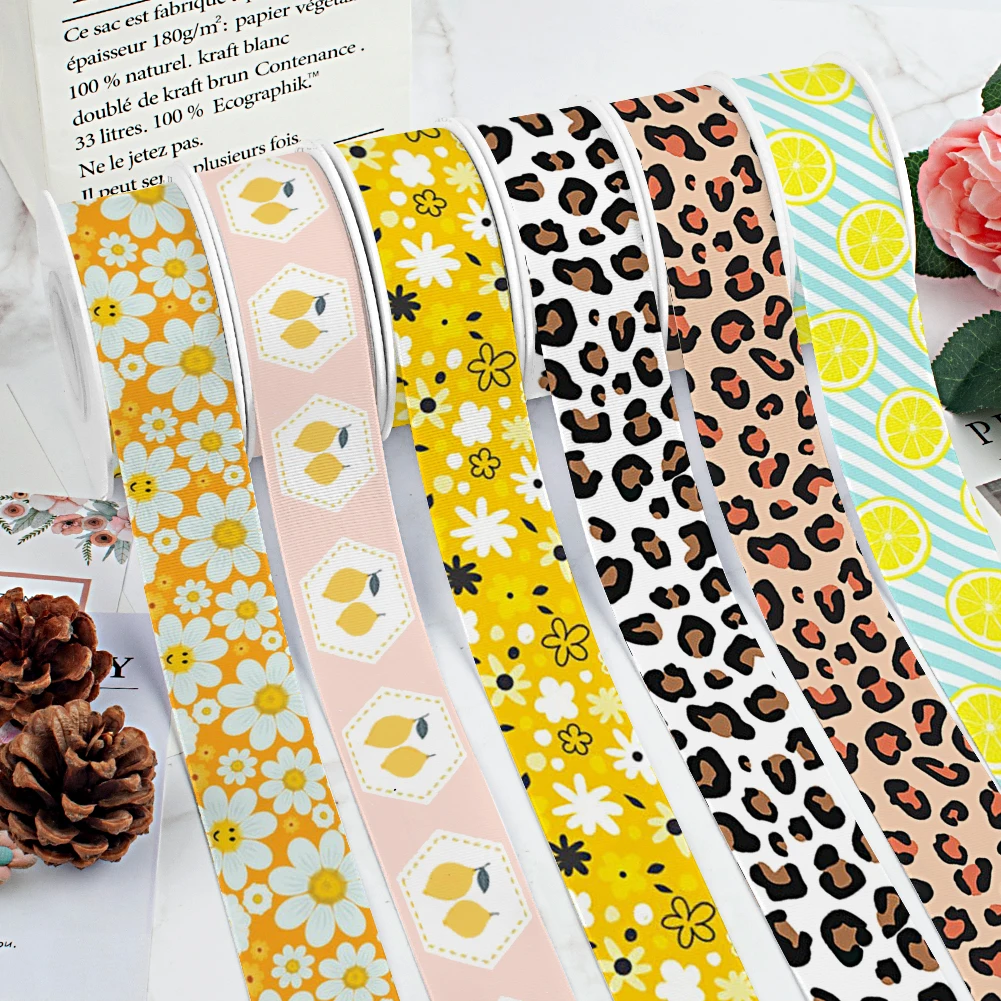 Подсолнухи с милым рисунком атласная лента в рубчик Пчелой для рукоделия Бант