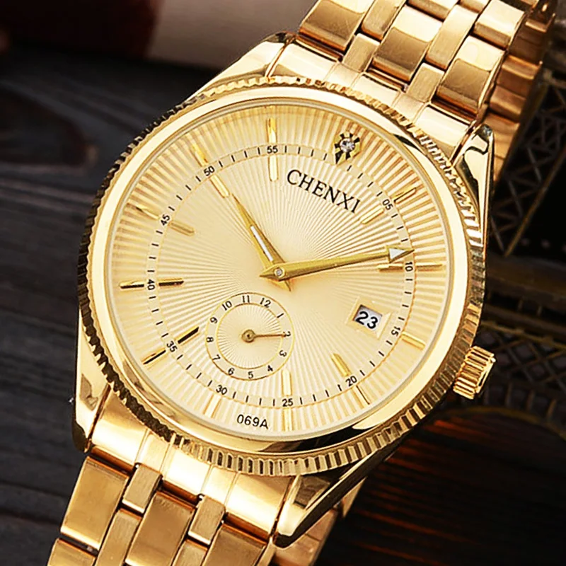CHENXI Gold Watch Men Luxury Business Man Watch Golden Waterproof Unique Fashion Casual Quartz Male Dress Clock Gift 069IPG image 6