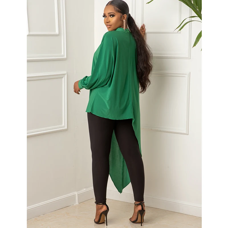 

2021 Spring And Autumn Commuter Women's Pantsuit Loose Asymmetrical Hem Bat Sleeve Green T-Shirt Tight Butt Black Pant Suit