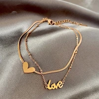 classic love letter heart shaped double layer titanium steel anklets for woman 2021 korean fashion jewelry does not fade anklet