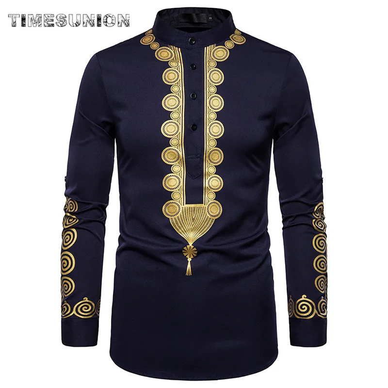 Рубашка Dashiki с Африканским принтом мужская приталенная рубашка длинным рукавом в