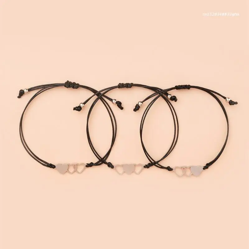 3 шт. плетеный браслет с подвесками в виде сердца |