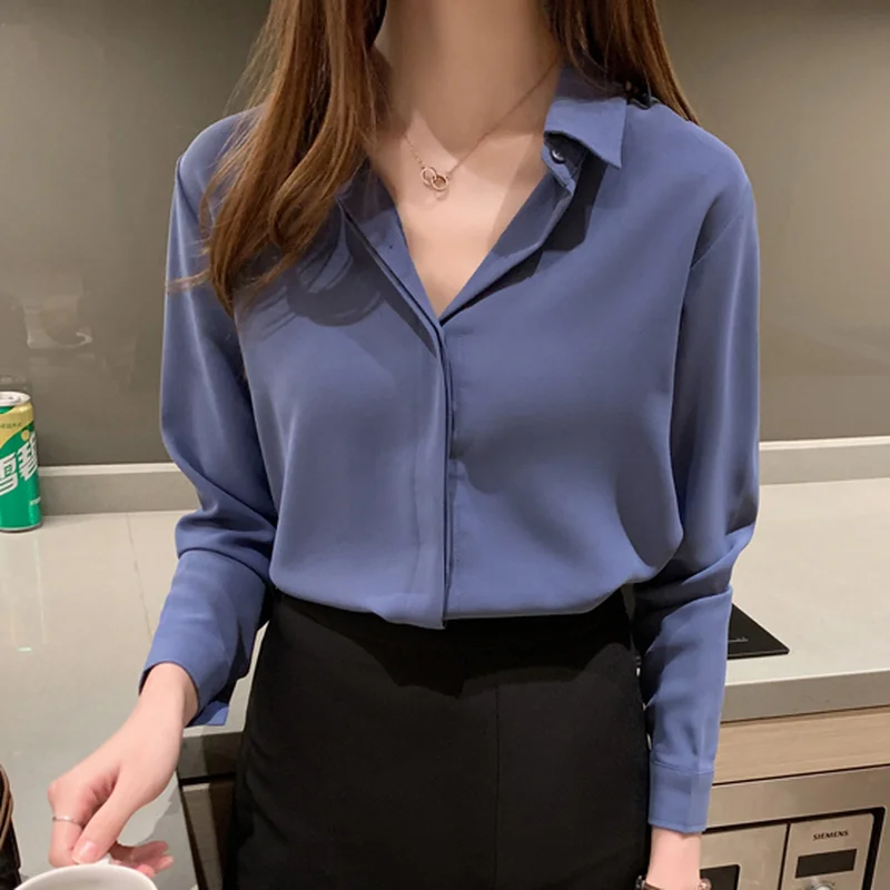 

Tops Women 2020 Chiffon Blouses for Women Button Solid Casual Square Collar White Long Sleeve Shirts Clothes Korean Top 0656