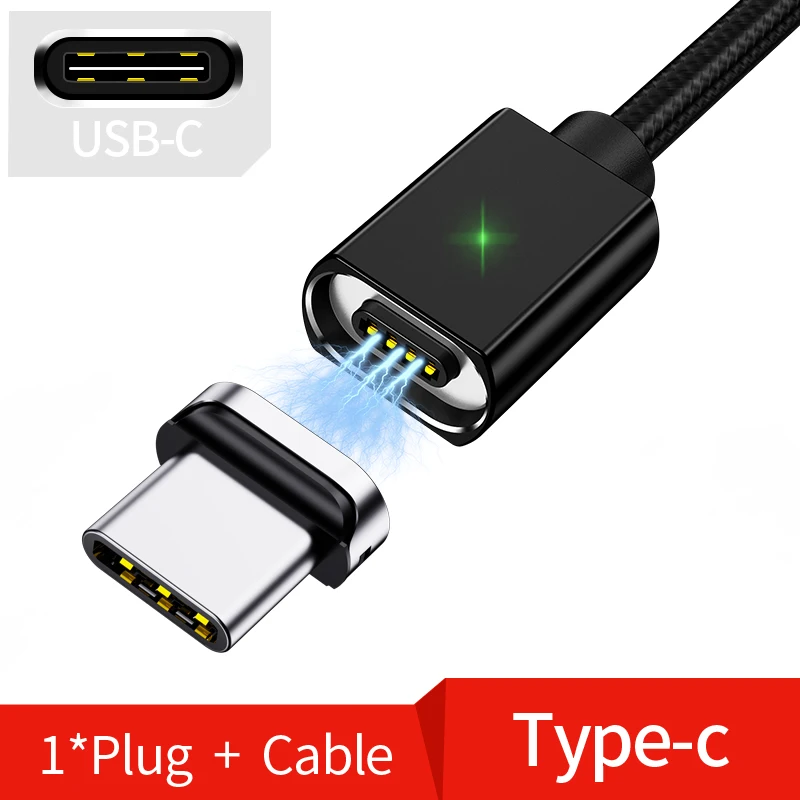 Магнитный кабель Micro USB LEAF 2 м для iPhone samsung, кабель для быстрой зарядки и передачи данных, магнитный шнур, зарядное устройство, usb type C 3A, кабель для мобильного телефона - Цвет: Black Type C