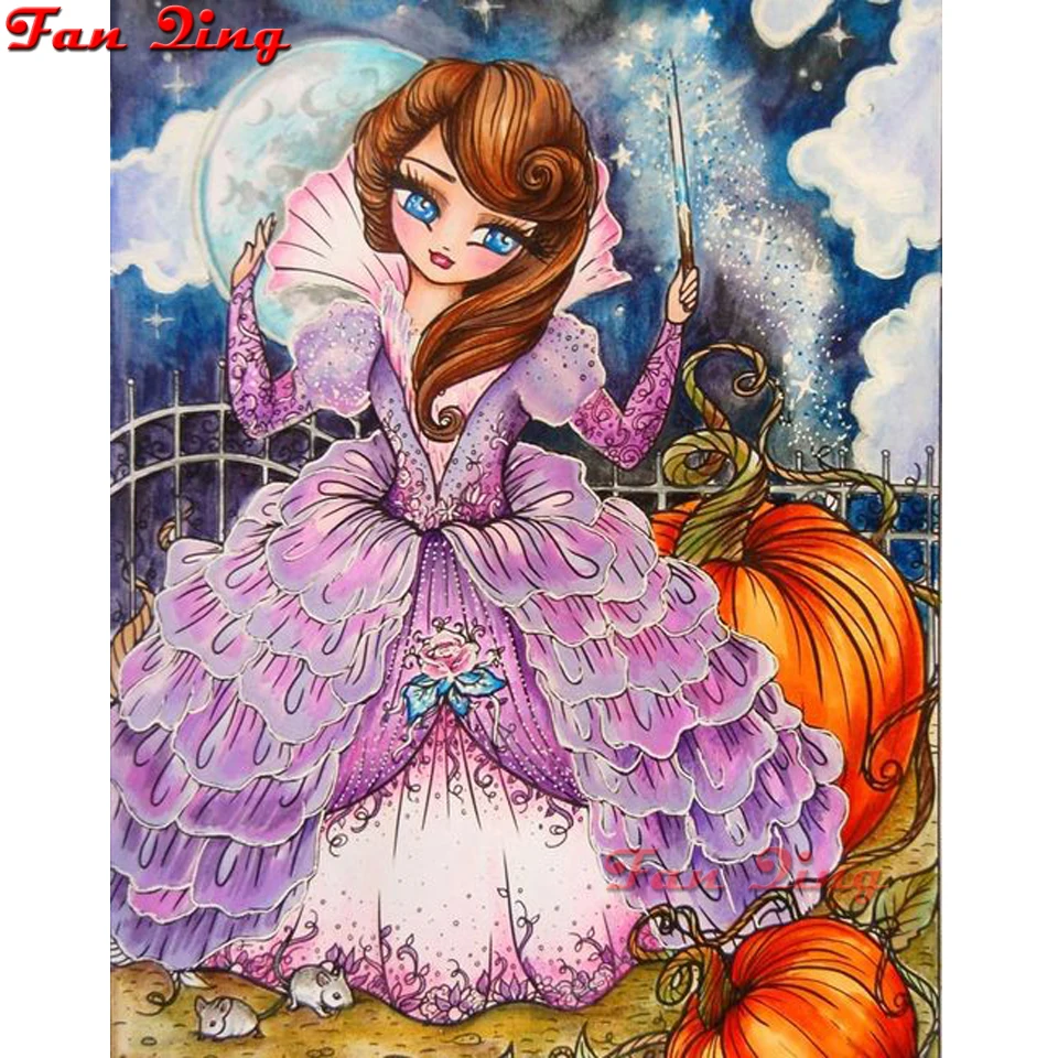 

Алмазная 5d картина «сделай сам», мультяшная девушка, тыква, алмазная вышивка, полная выкладка, круглая вышивка крестиком, распродажа, подаро...