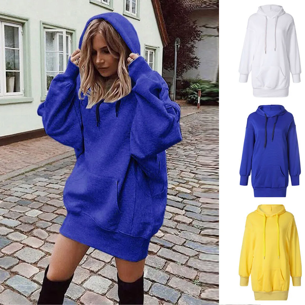 Толстовка Женская Длинная толстовка модная однотонная одежда толстовки пуловер